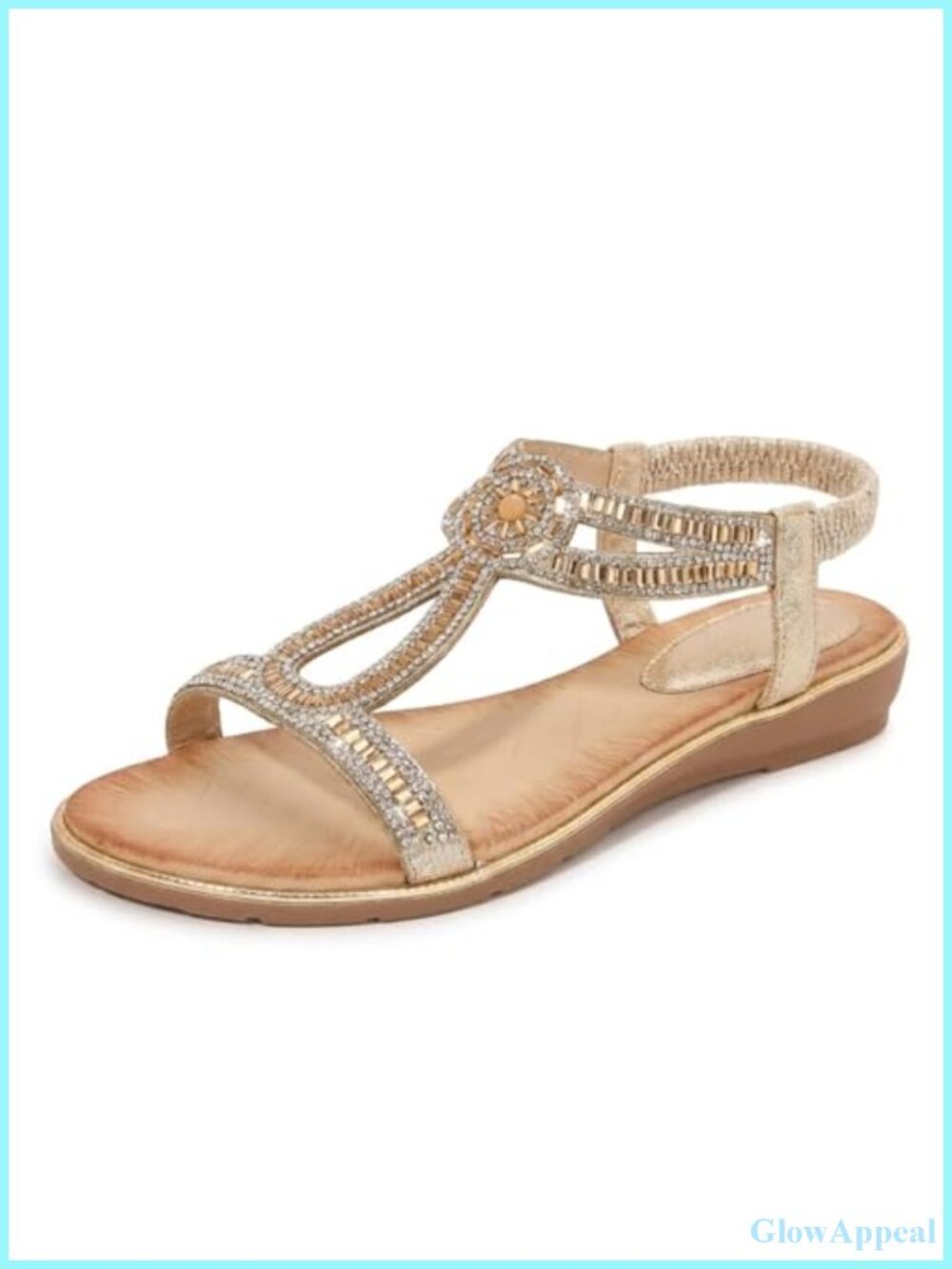 QUCH Women's Flat Sandals Rhinestone Arch Support Casual